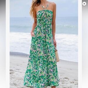 CUPSHE Halter Neck Pink and Green Animal Print Maxi Dress
